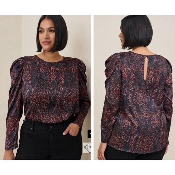 TORRID WOMEN'S NEW COLORFUL LEOPARD SATIN MOCK NECK PUFF SLEEVE TOP PLUS SIZE 4X - Picture 1 of 9